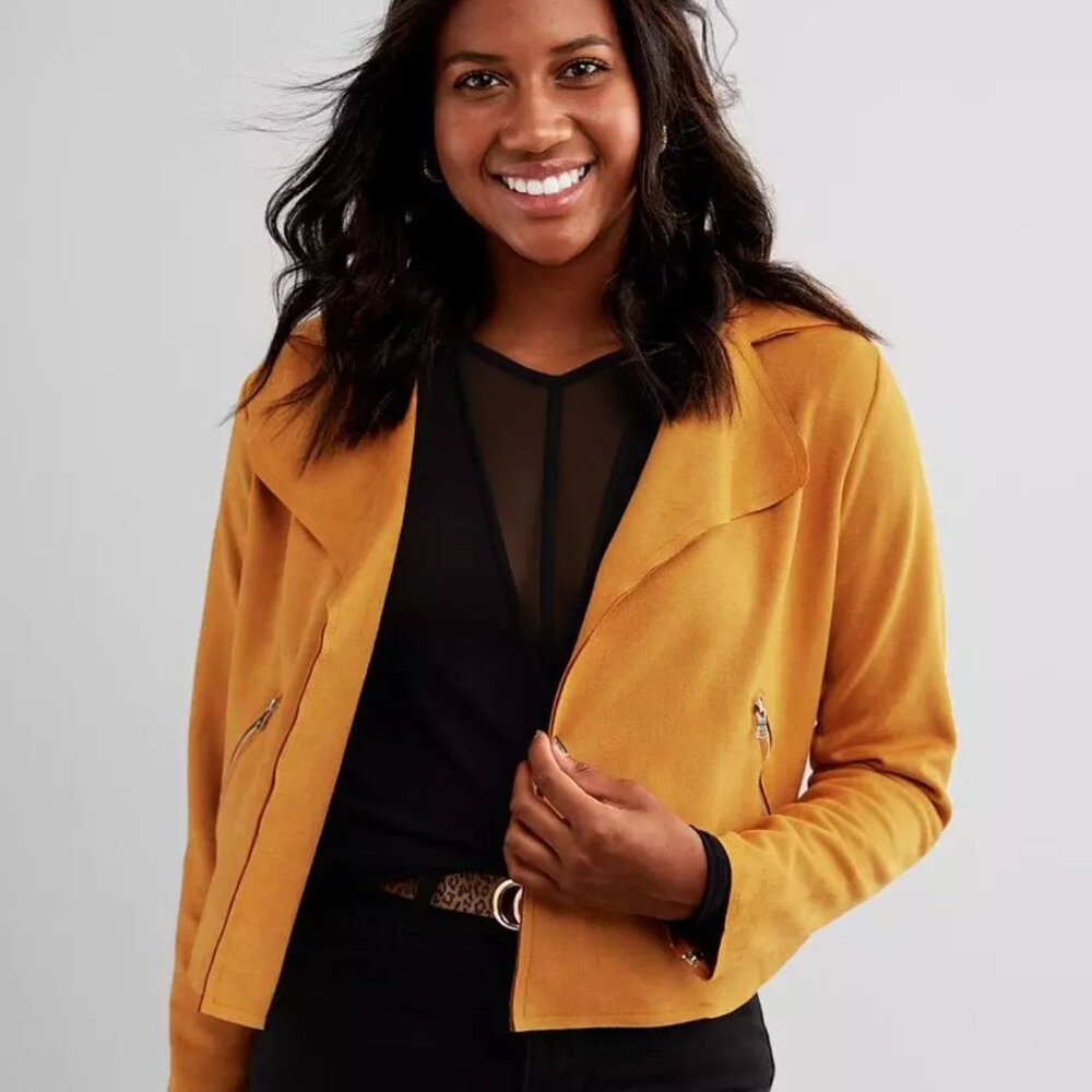 Daytrip Faux Suede Cropped Jacket | Size: XS | Color: Tinsel (Yellow)